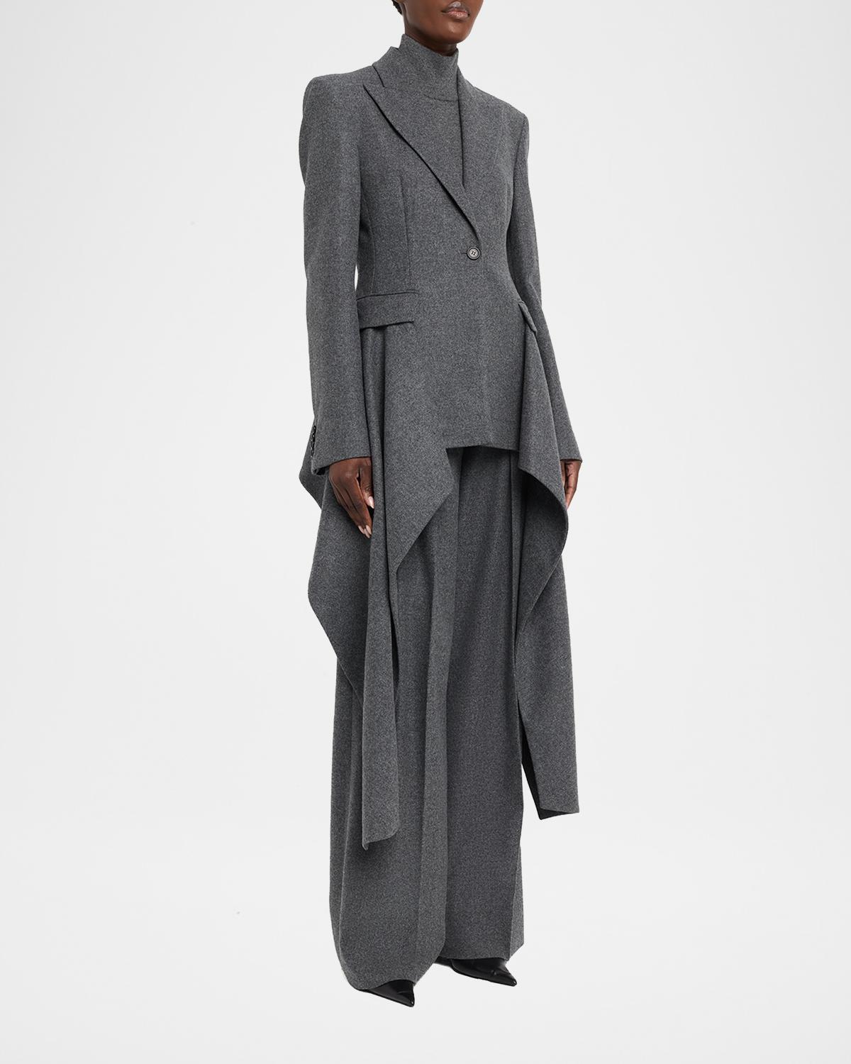 Draped Single-Button Wool Blazer - thumbnail 4