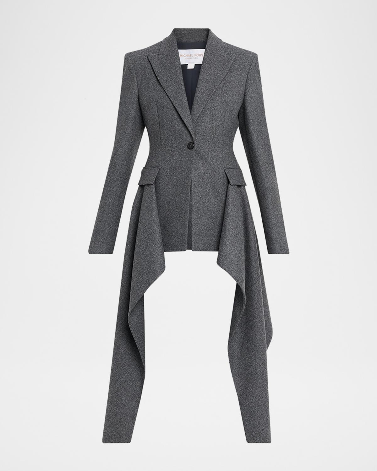 Draped Single-Button Wool Blazer