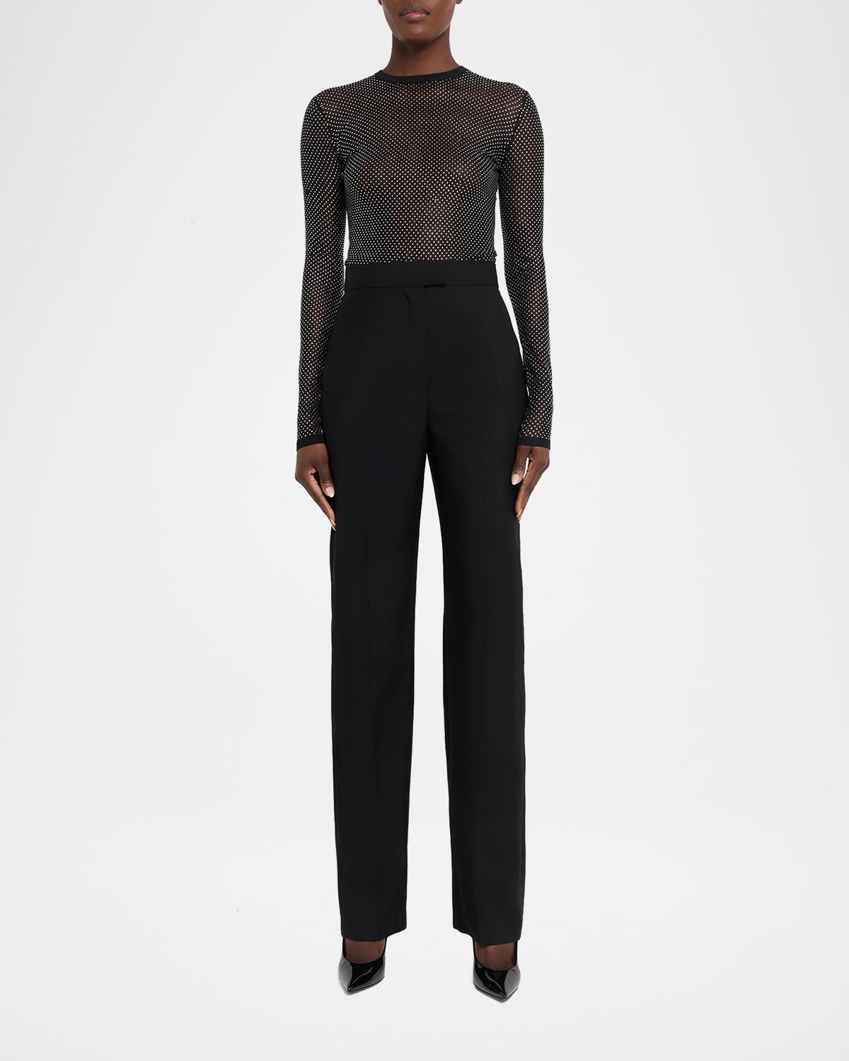 Long-Sleeve Crystal Mesh Crewneck Bodysuit - thumbnail 2