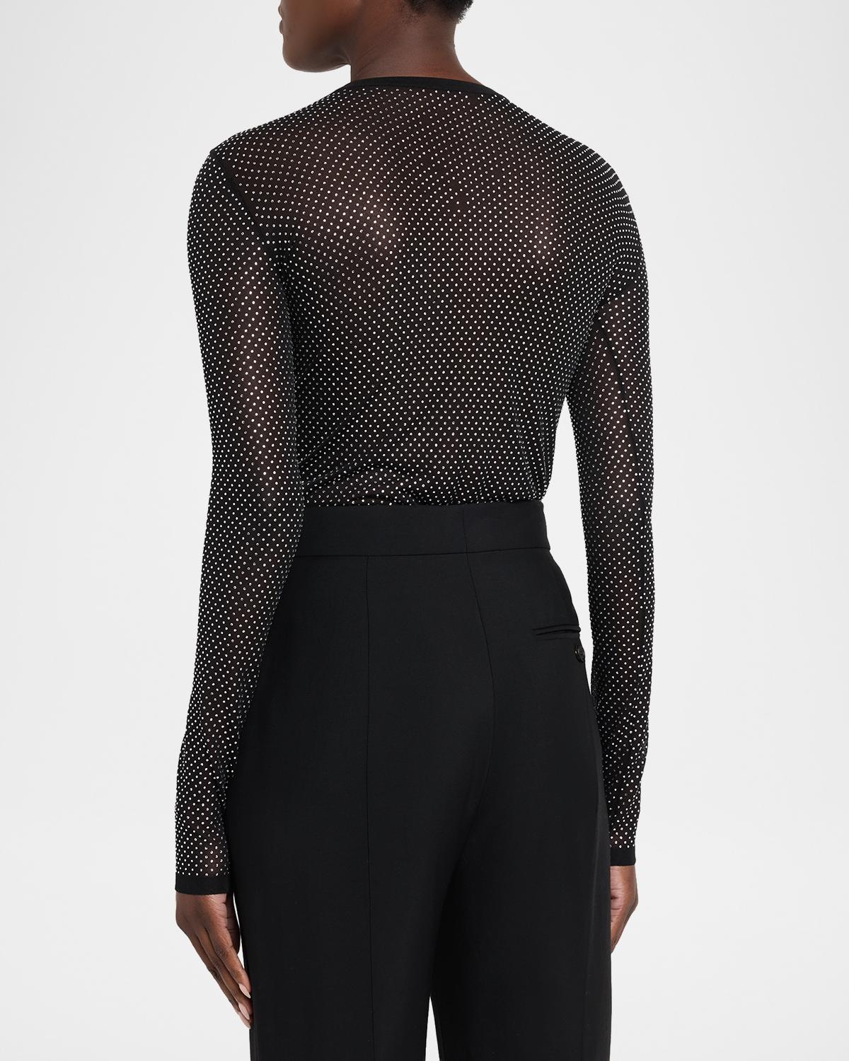 Long-Sleeve Crystal Mesh Crewneck Bodysuit - thumbnail 3