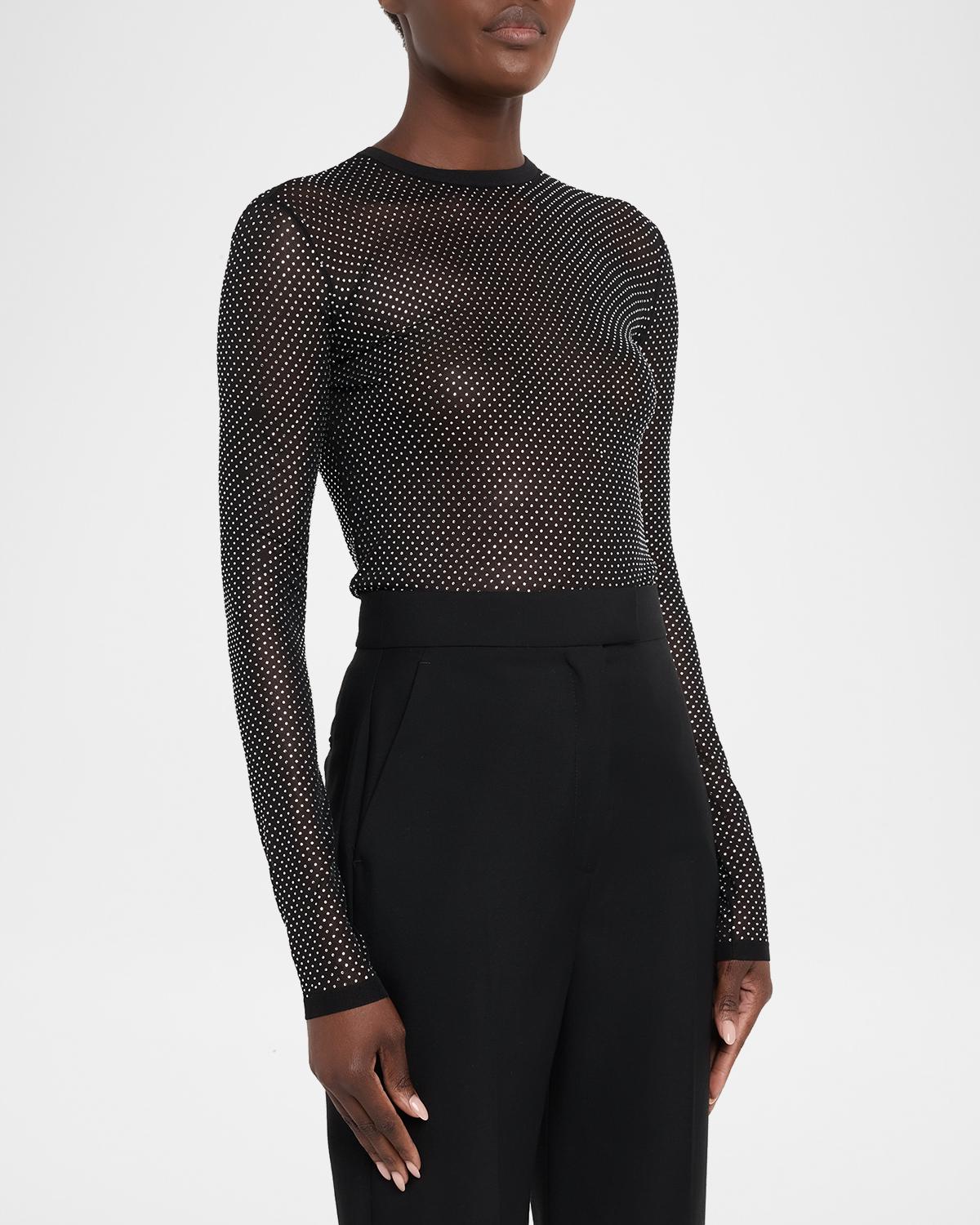 Long-Sleeve Crystal Mesh Crewneck Bodysuit - thumbnail 4