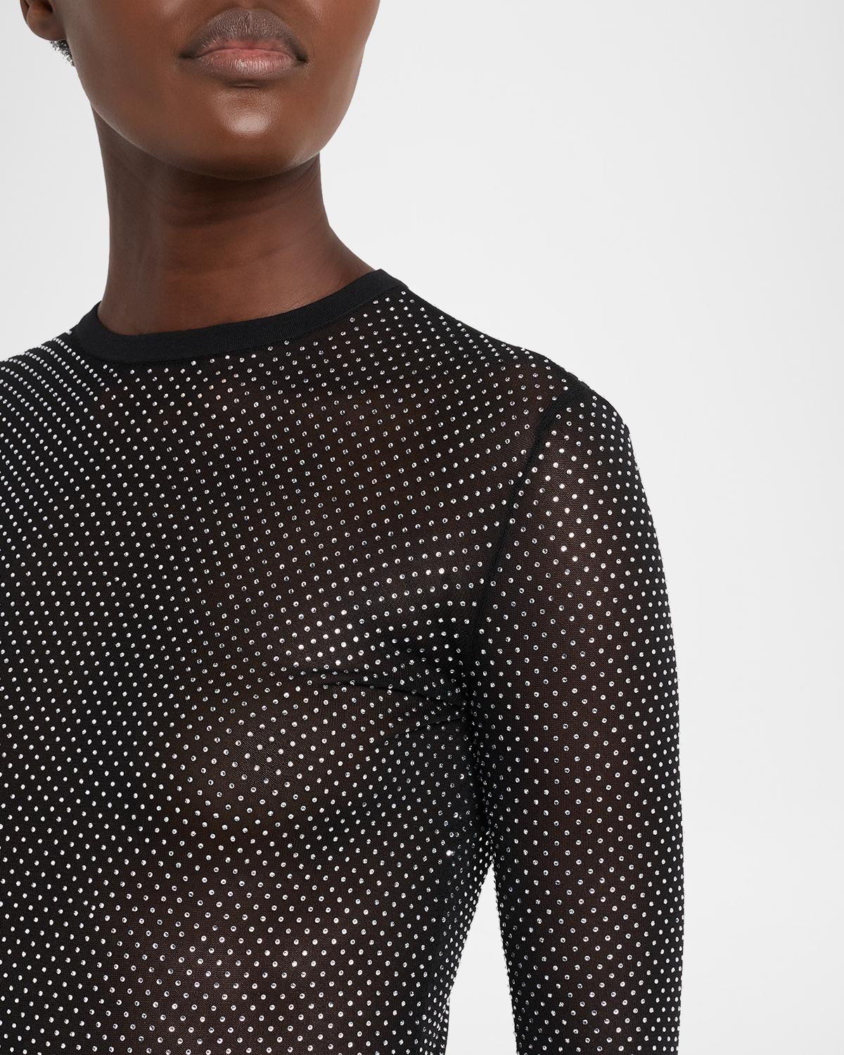 Long-Sleeve Crystal Mesh Crewneck Bodysuit - thumbnail 5