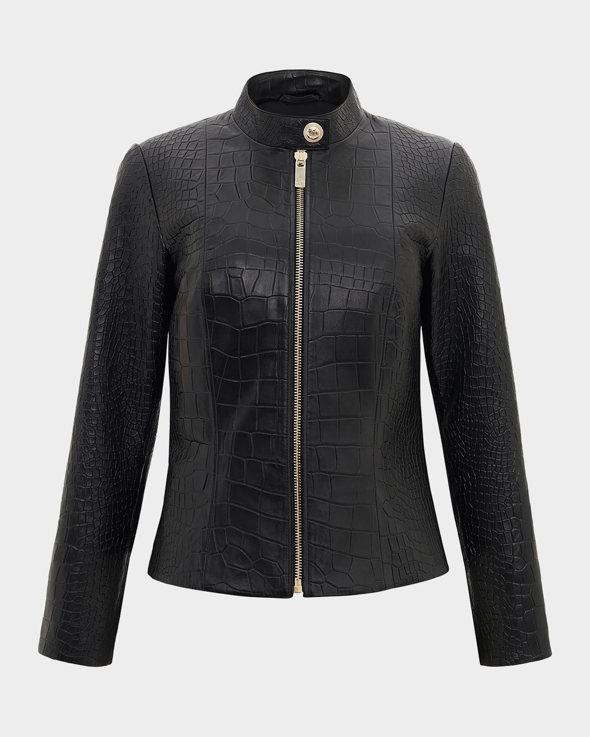 Gorski Select Leather Croc-Embossed Zip Jacket | Neiman Marcus