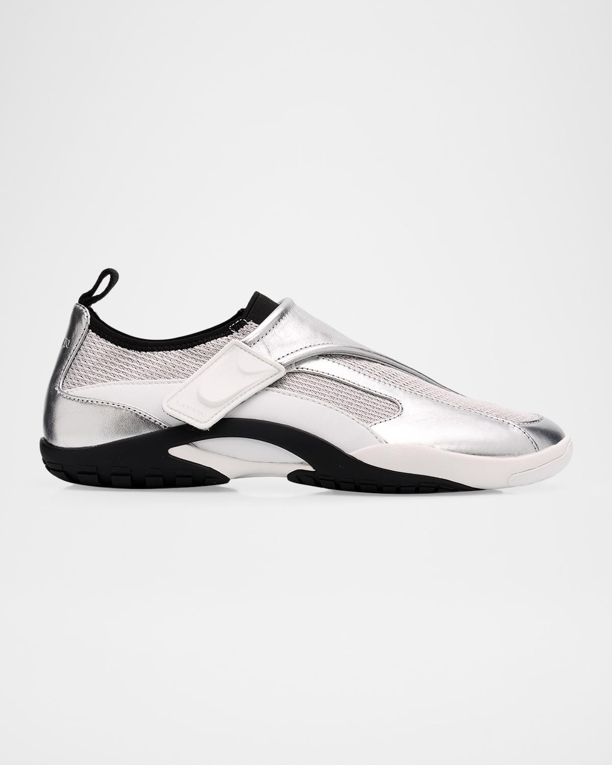 Lanvin Men's LNV1 Metallic Mesh and Leather Sneakers | Neiman Marcus