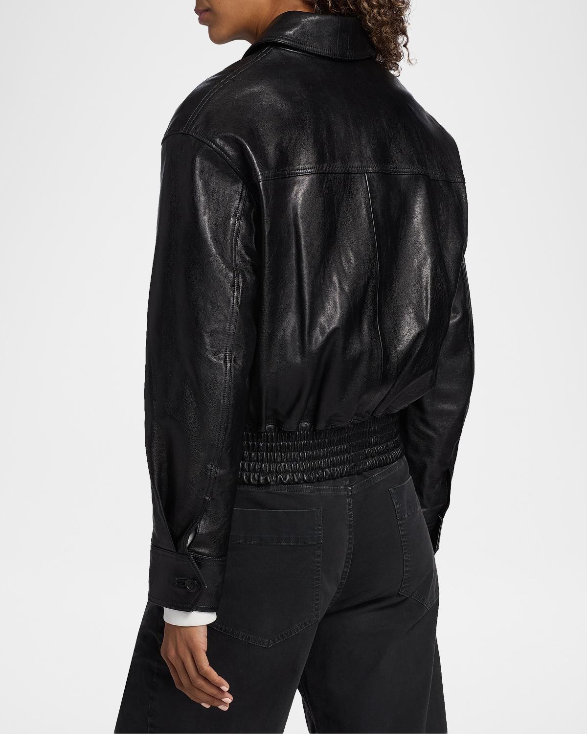 Aime Zipped Leather Bomber Jacket - thumbnail 3