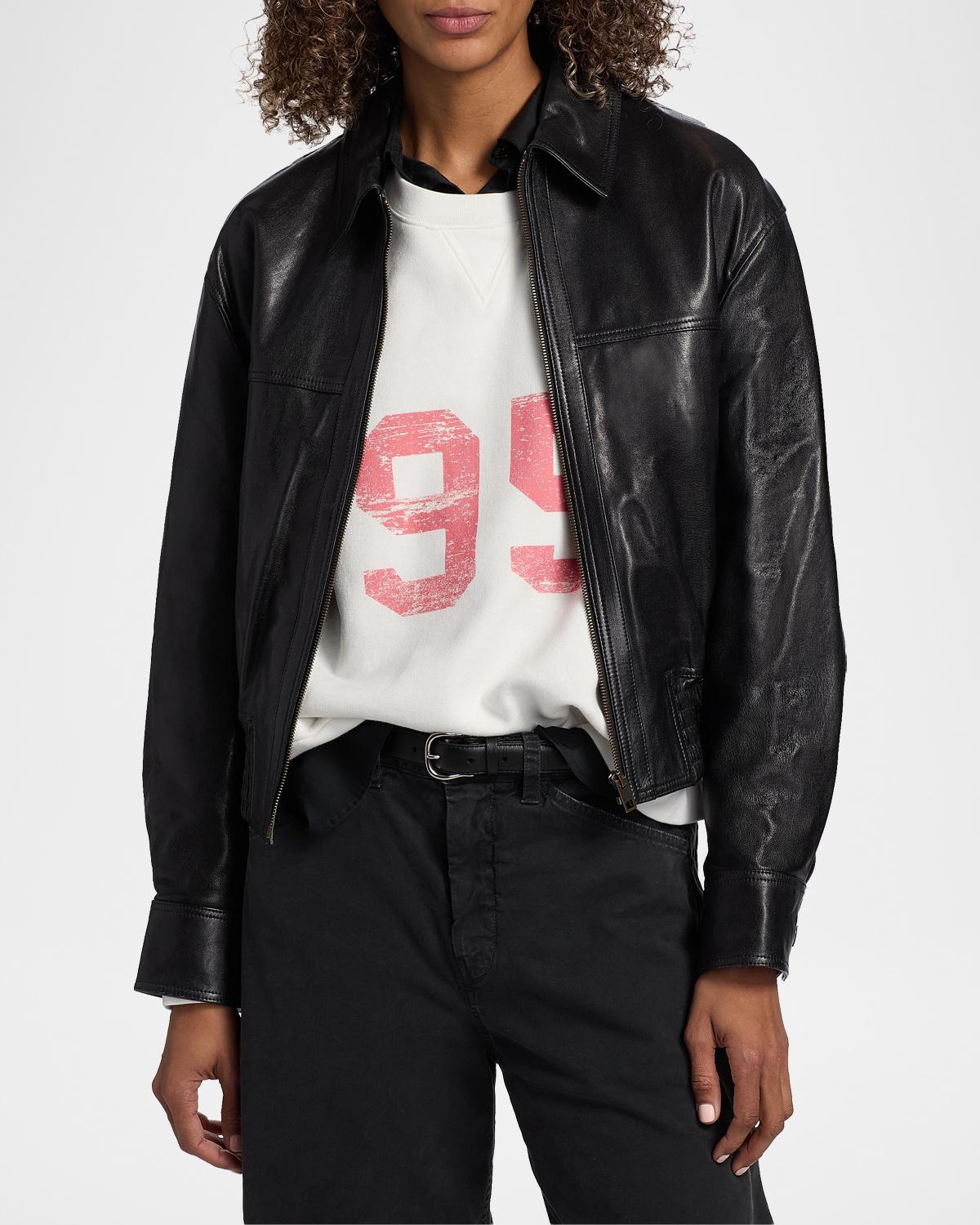 Aime Zipped Leather Bomber Jacket - thumbnail 4