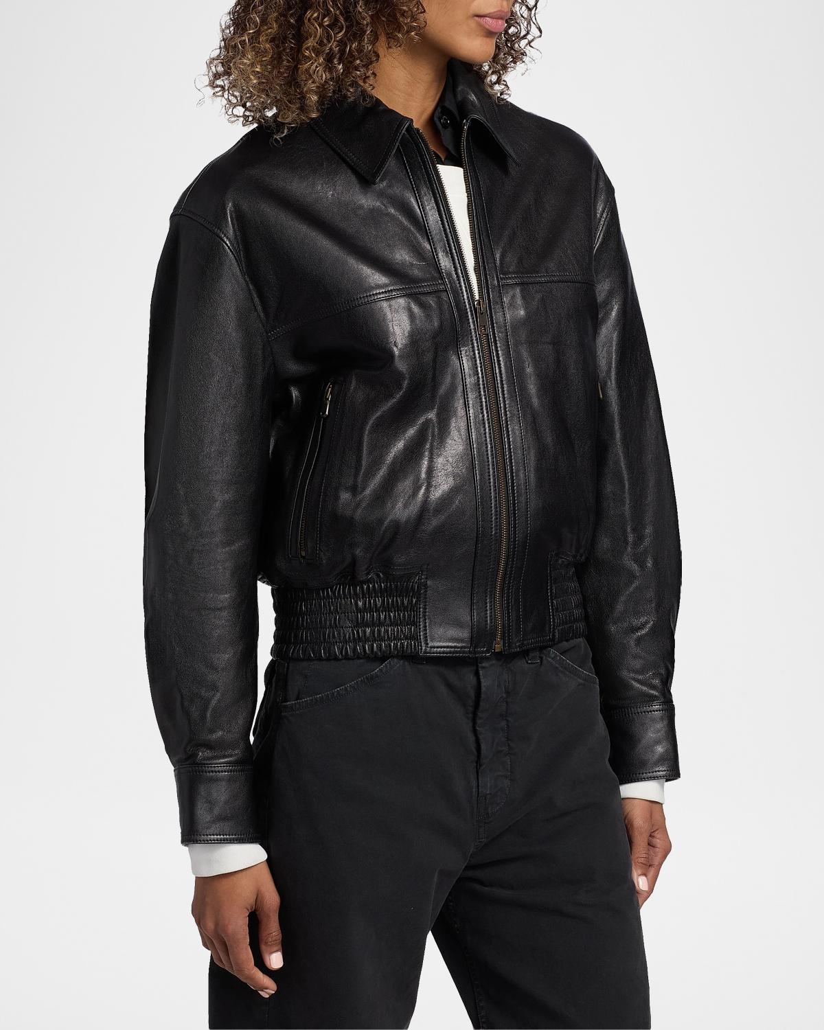 Aime Zipped Leather Bomber Jacket - thumbnail 6