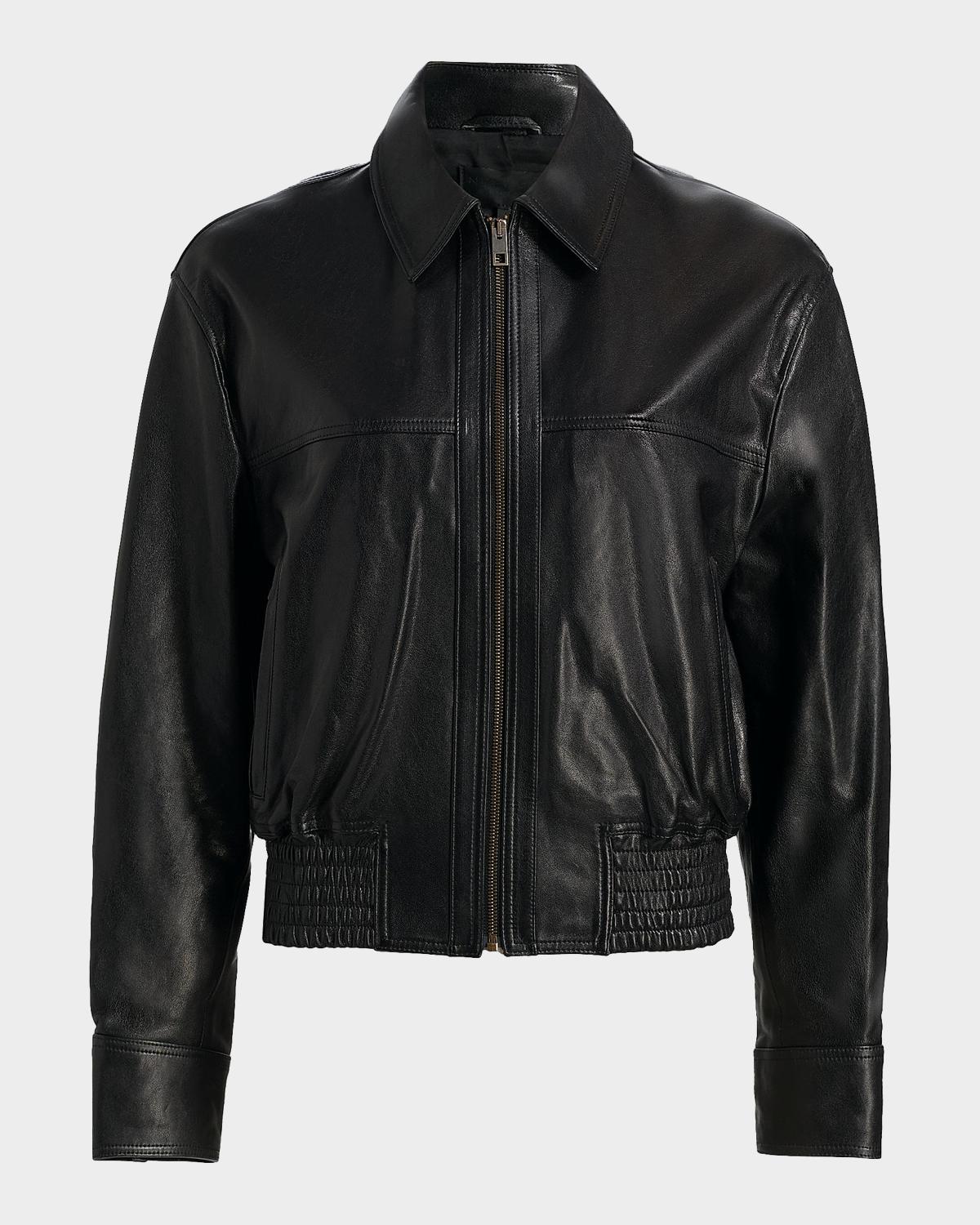 Aime Zipped Leather Bomber Jacket