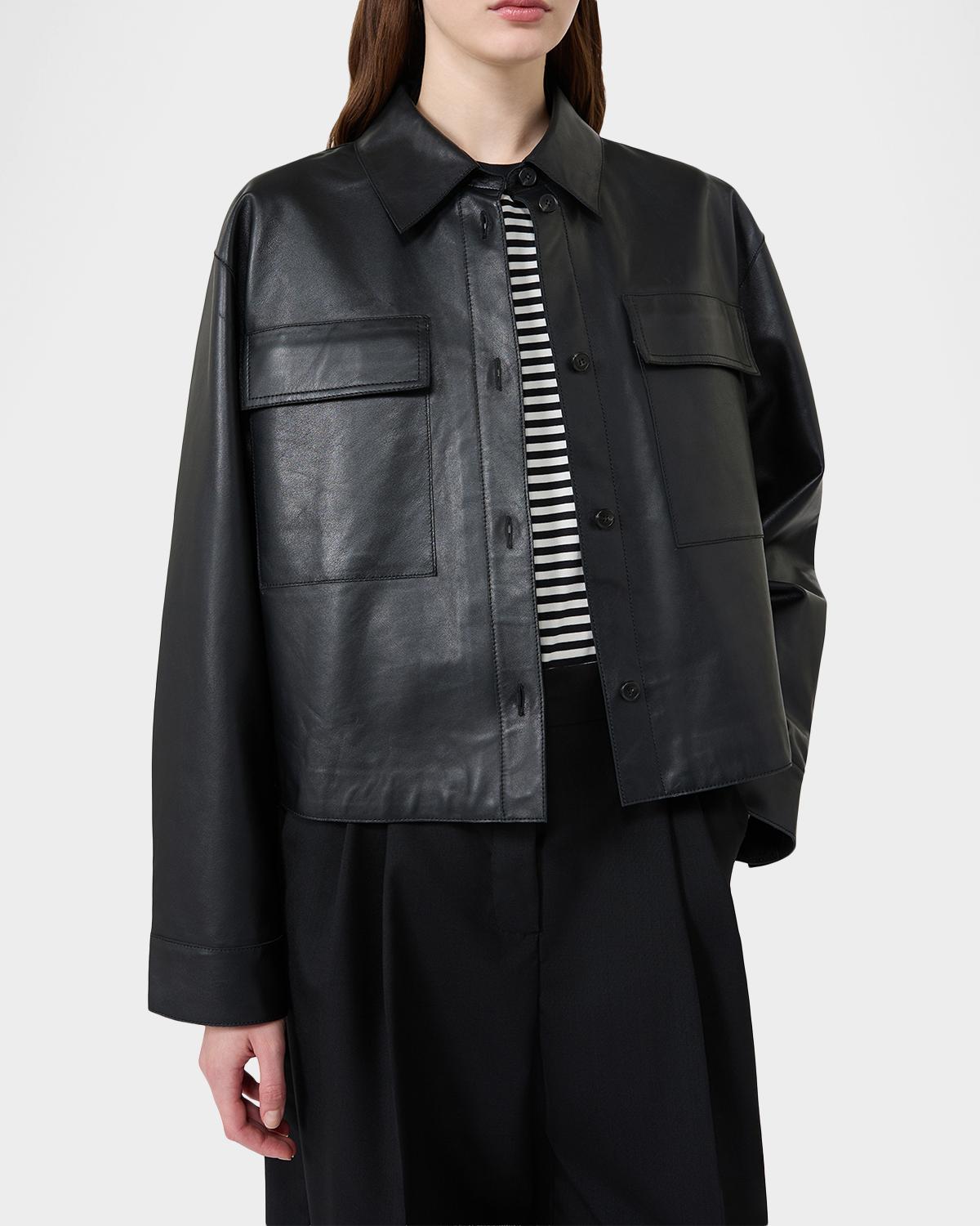 Button-Front Nappa Leather Jacket - thumbnail 3