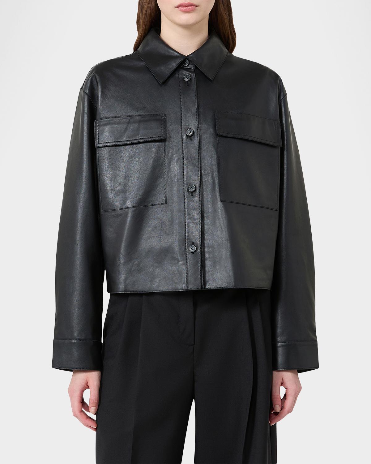 Button-Front Nappa Leather Jacket - thumbnail 4