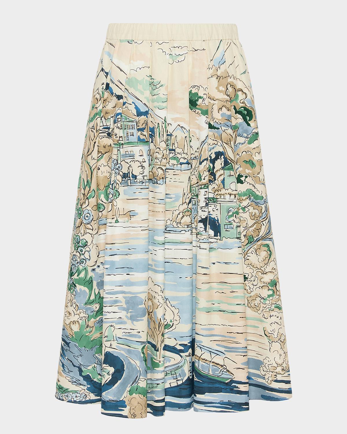 Pleated Cotton Poplin Midi Skirt