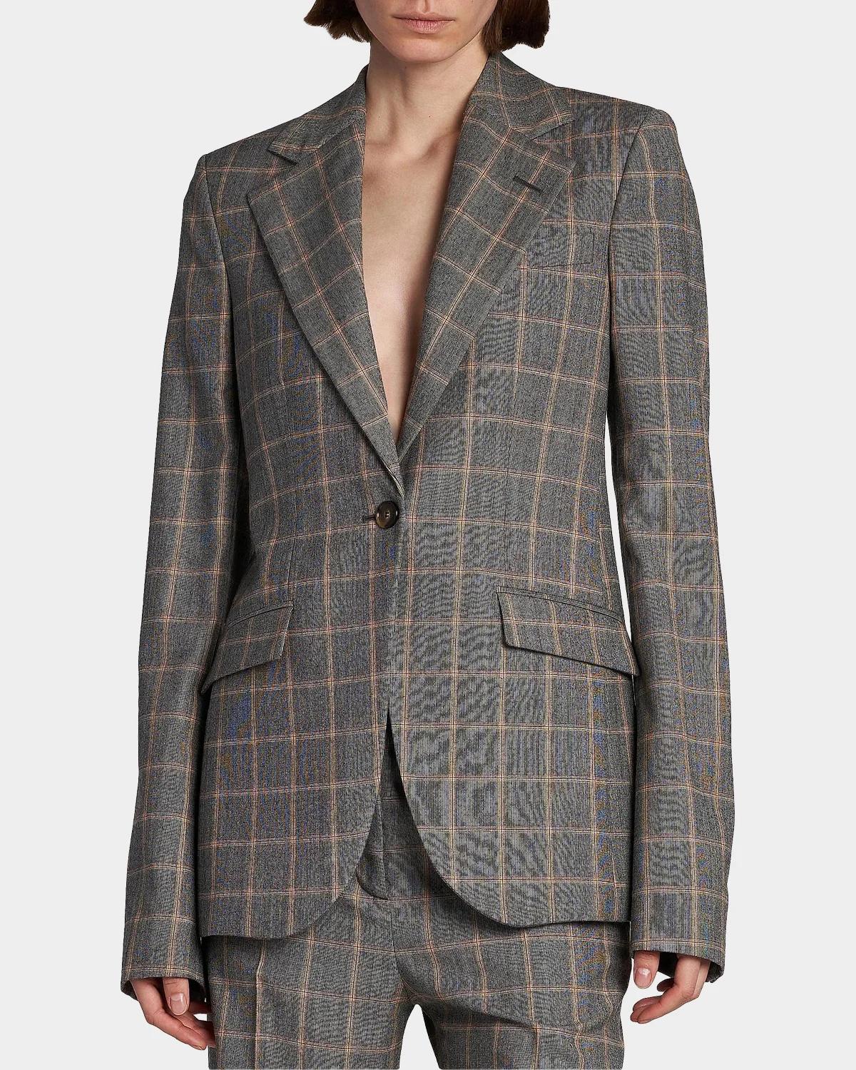 Slim Checked Single-Breasted Blazer Jacket - thumbnail 4