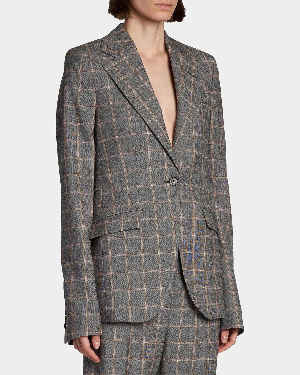 Slim Checked Single-Breasted Blazer Jacket - thumbnail 5