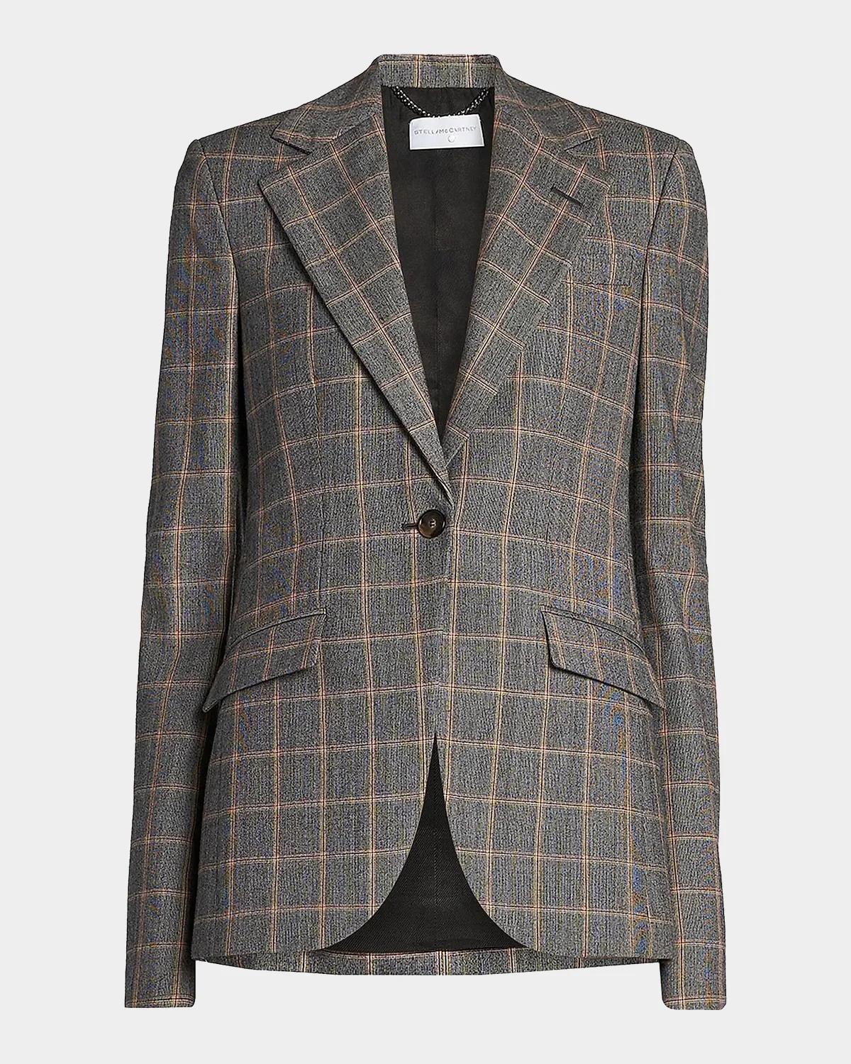 Slim Checked Single-Breasted Blazer Jacket