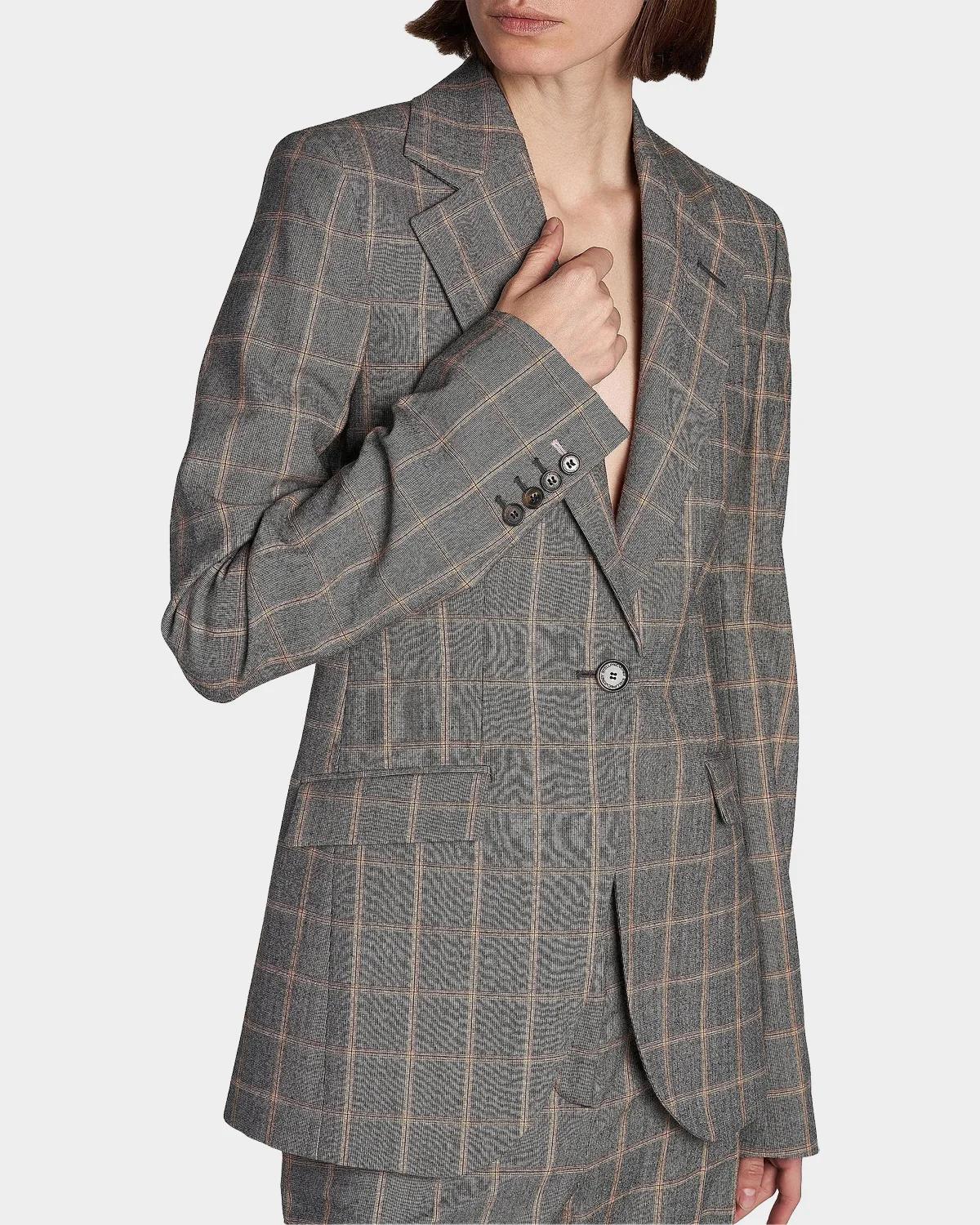 Slim Checked Single-Breasted Blazer Jacket - thumbnail 6