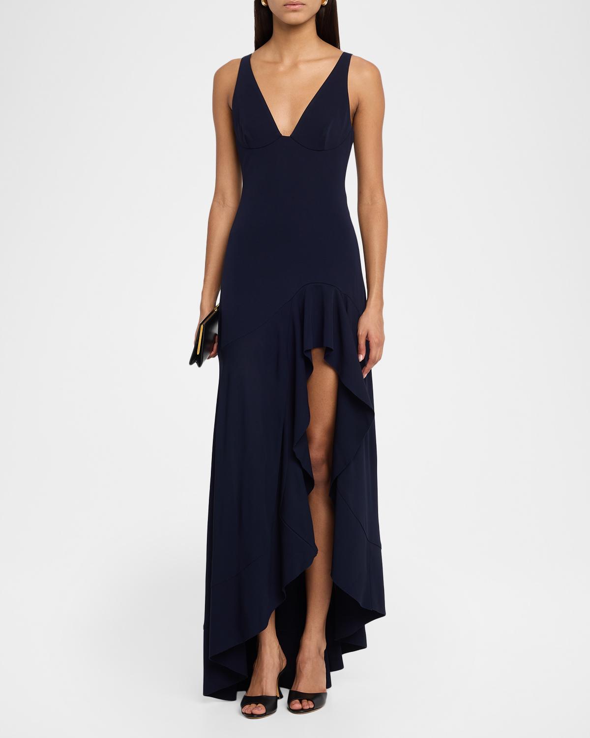 Sleeveless V-Neck Frill Slit Maxi Dress - thumbnail 2