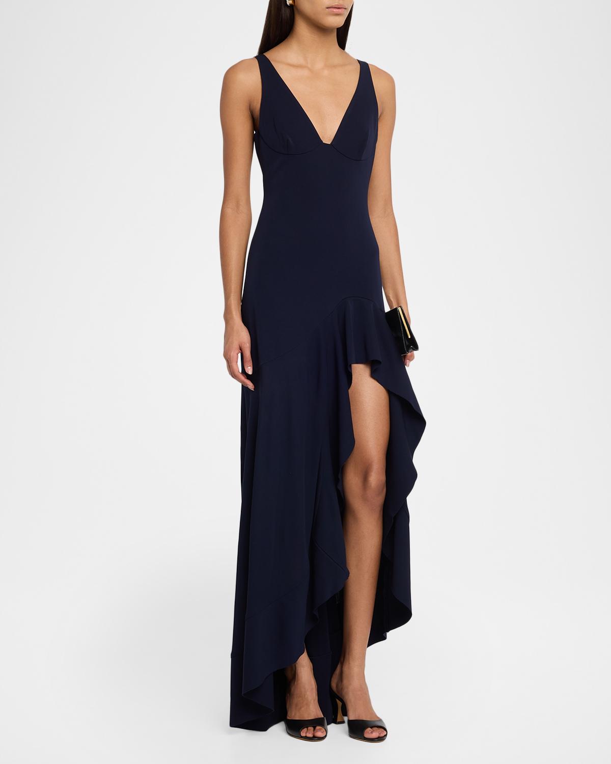 Sleeveless V-Neck Frill Slit Maxi Dress - thumbnail 4