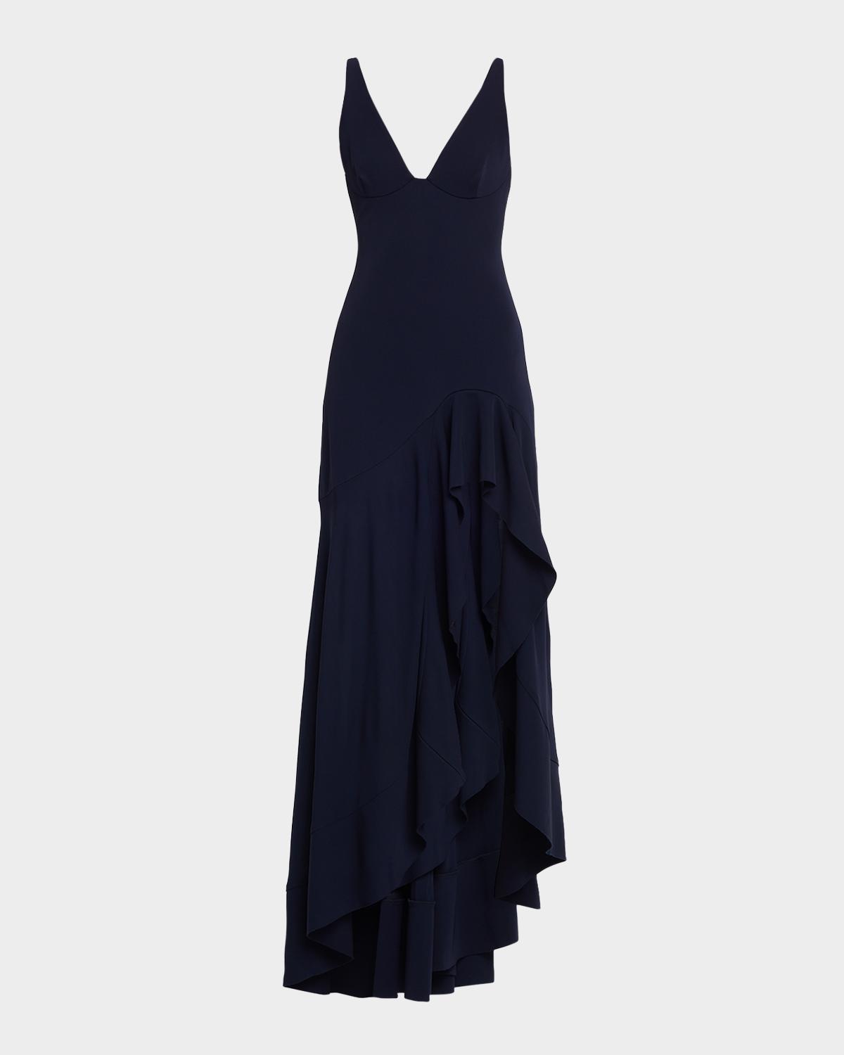 Sleeveless V-Neck Frill Slit Maxi Dress