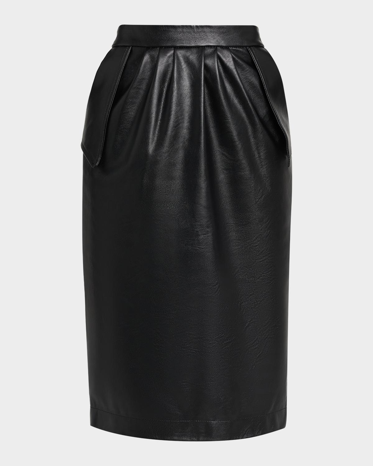Vegan Leather Gathered Midi Pencil Skirt