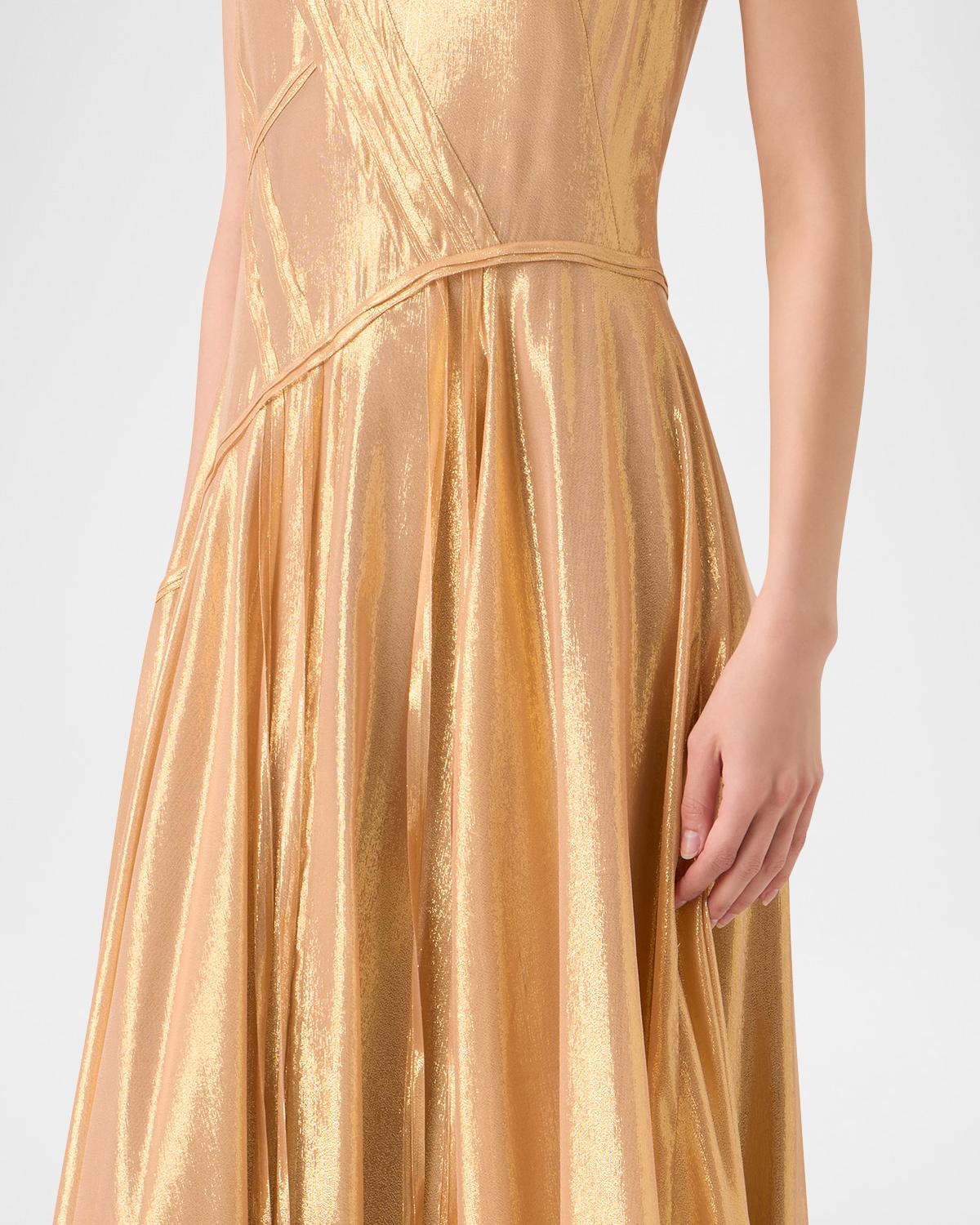 Sleeveless Asymmetric Paneled Lamé Silk Gown - thumbnail 6