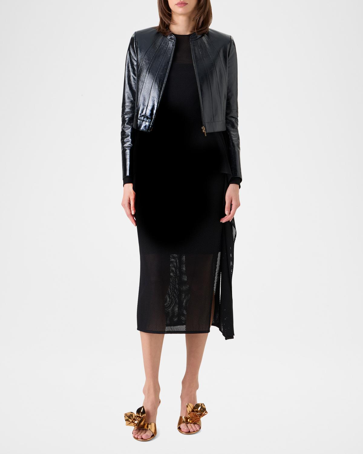 Shiny Leather Crop Zip Jacket - thumbnail 2