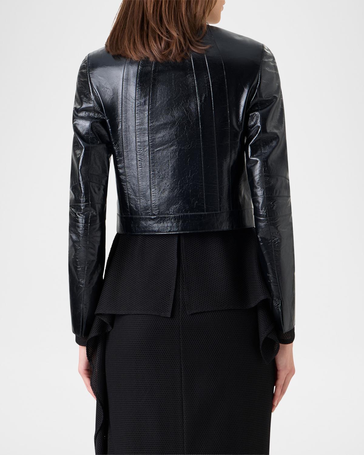 Shiny Leather Crop Zip Jacket - thumbnail 3