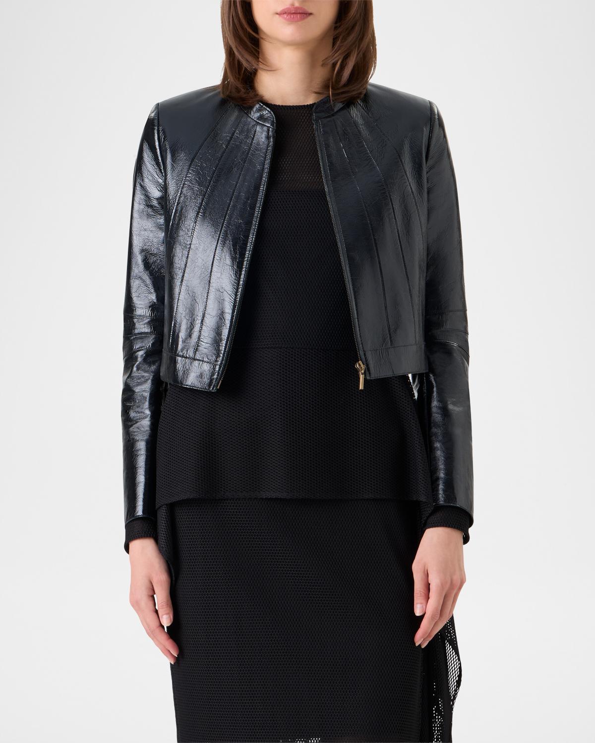 Shiny Leather Crop Zip Jacket - thumbnail 4