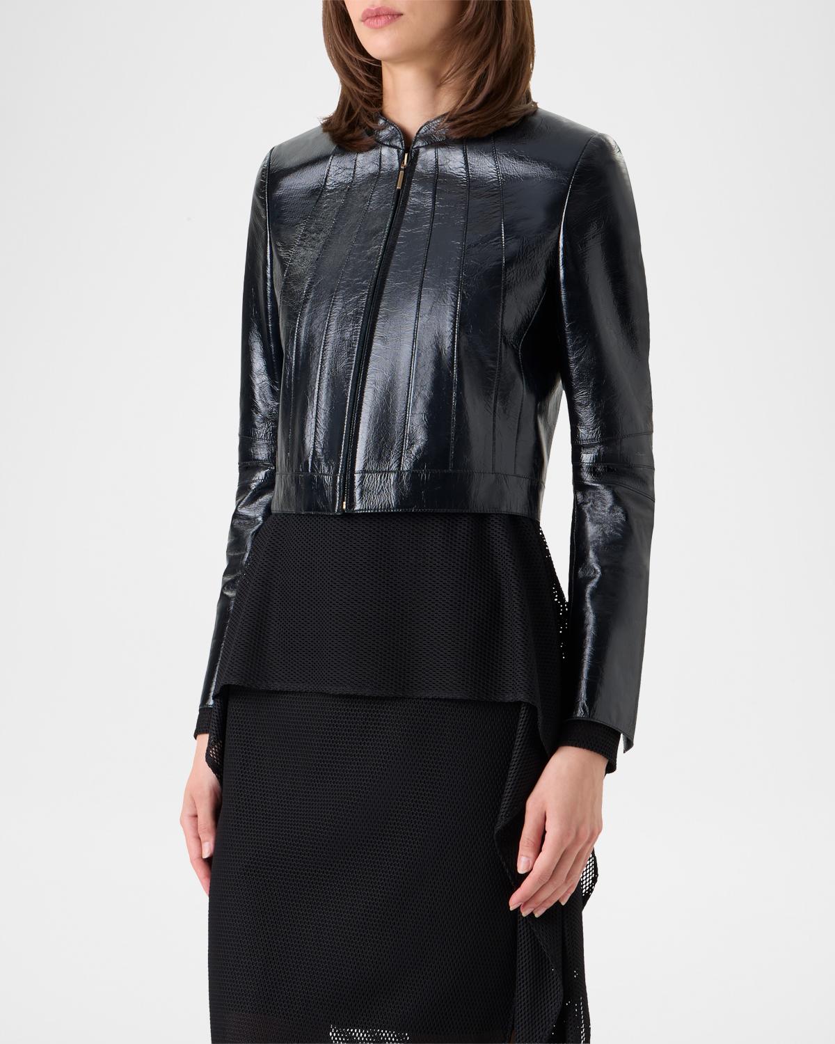 Shiny Leather Crop Zip Jacket - thumbnail 5