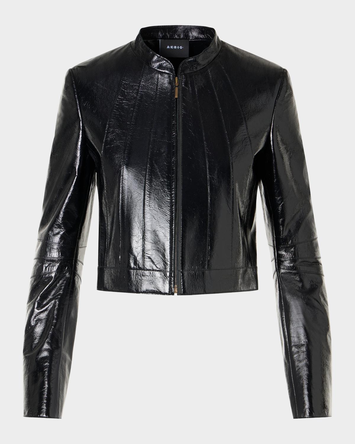 Shiny Leather Crop Zip Jacket