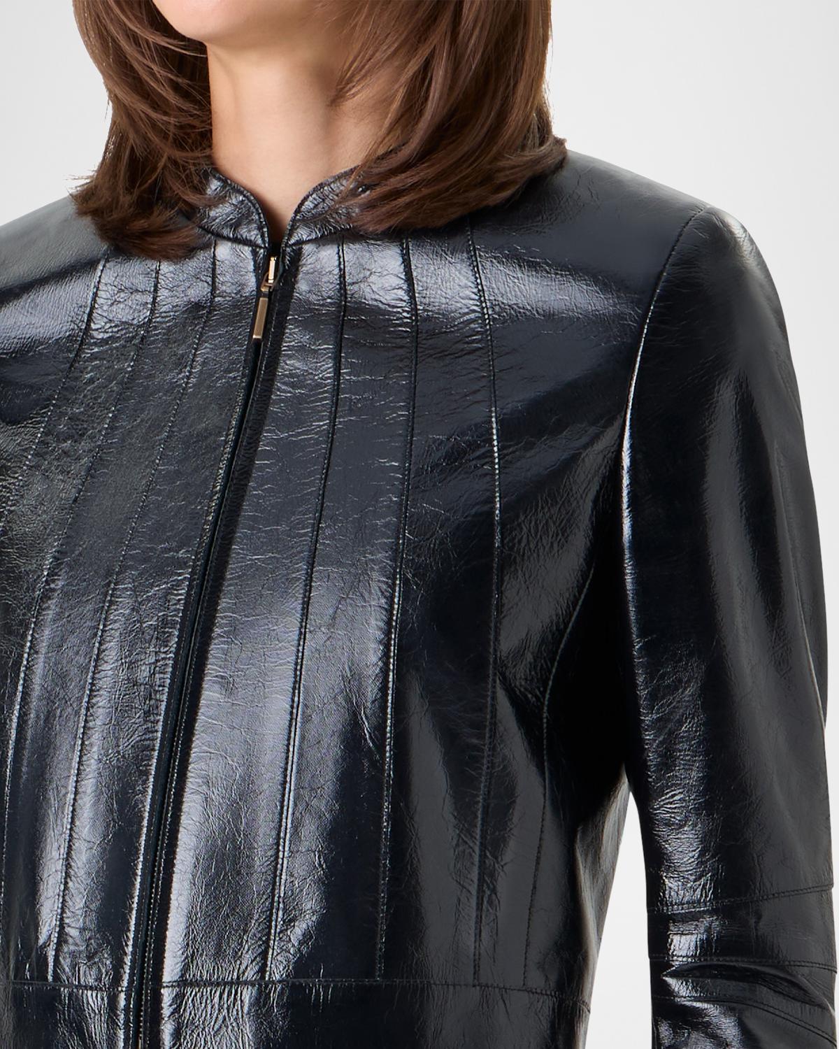 Shiny Leather Crop Zip Jacket - thumbnail 6