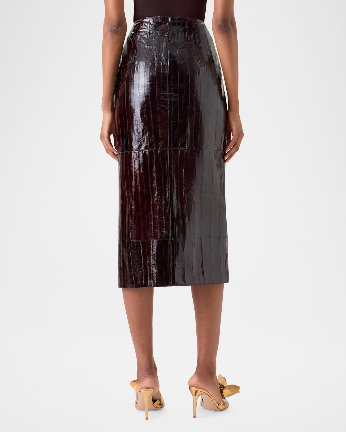 Lacquered Eel Leather Slit Midi Pencil Skirt - thumbnail 2