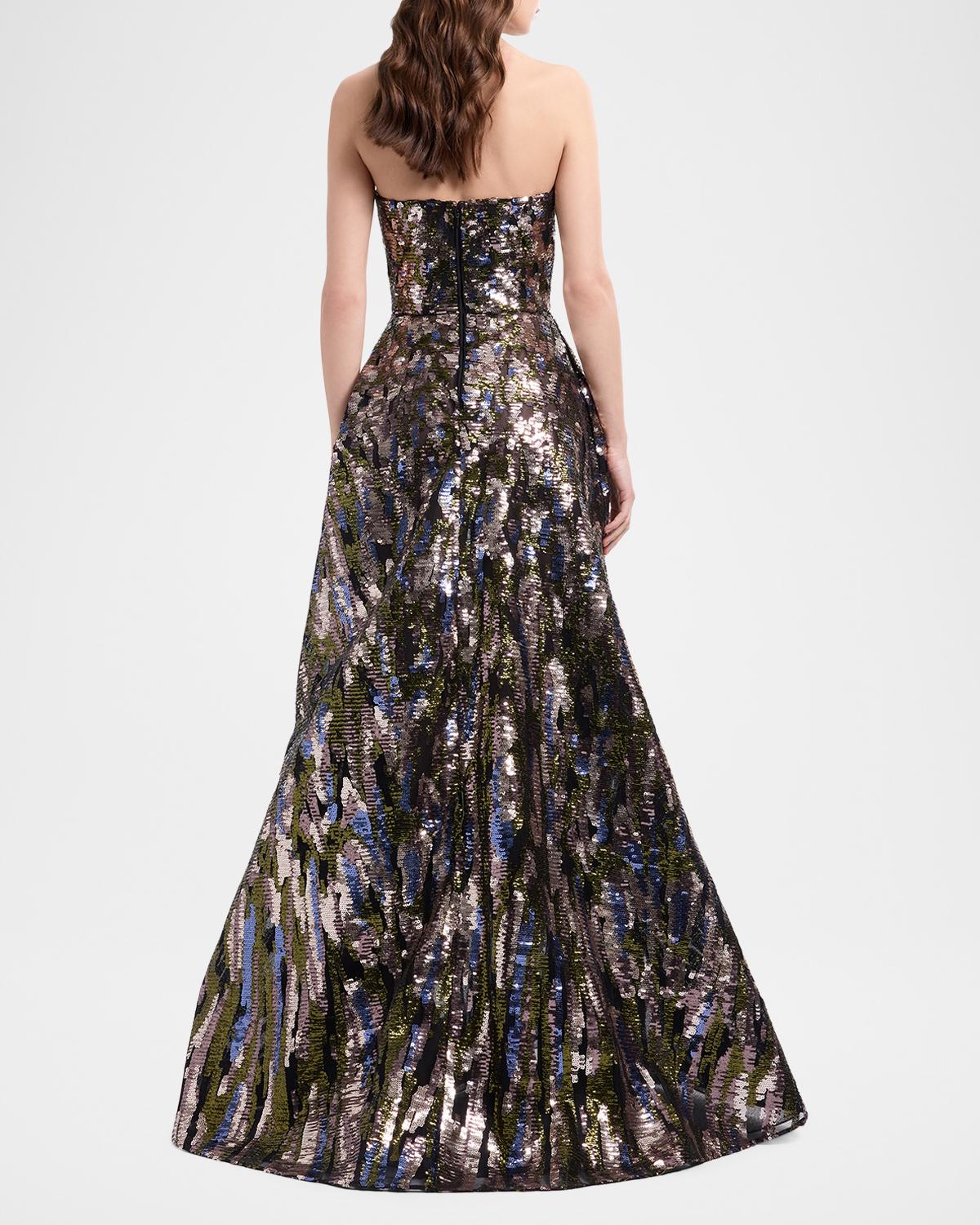 Floral Sequined Strapless A-Line Gown - thumbnail 2