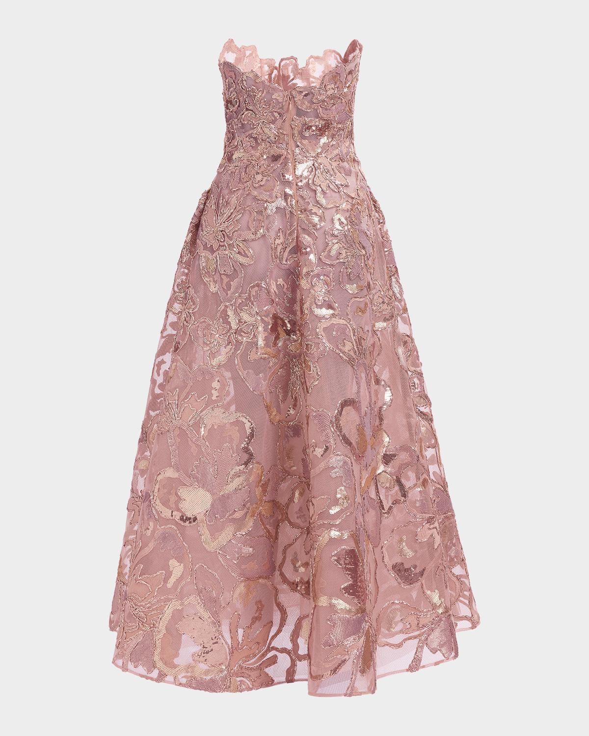 Strapless Floral Sequined Tea-Length Gown - thumbnail 5