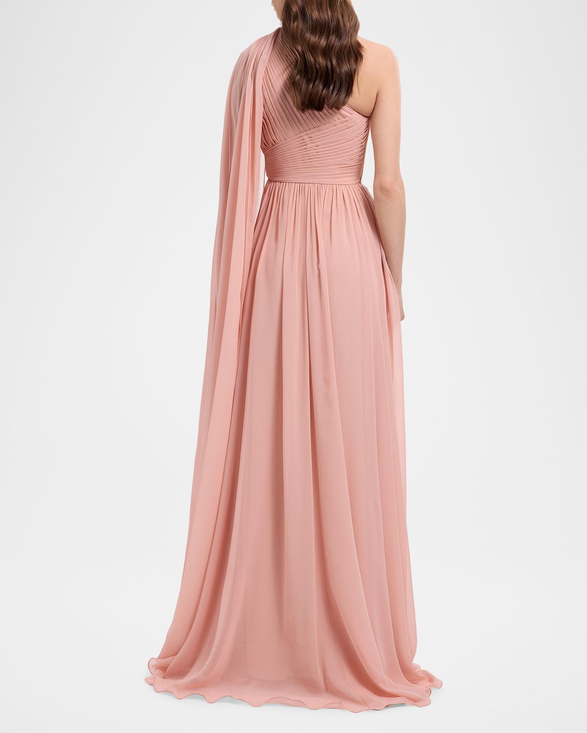 One-Shoulder Cape-Sleeve Chiffon Gown - thumbnail 3