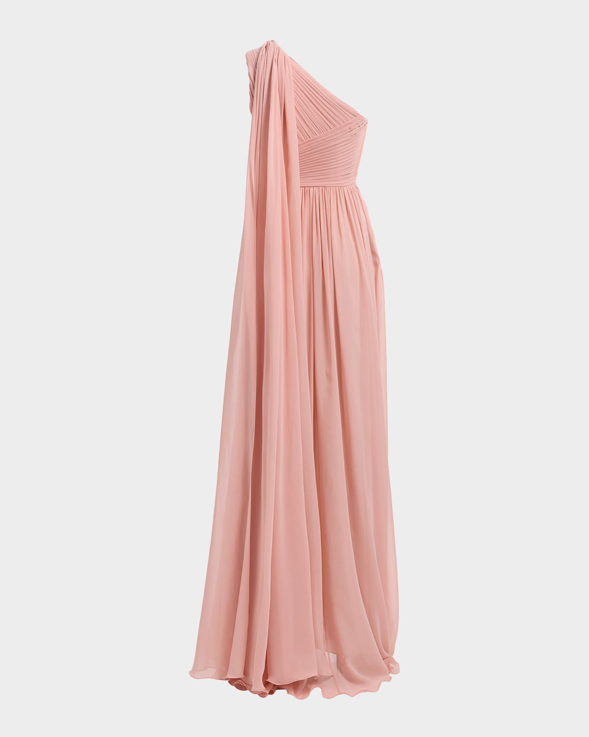 One-Shoulder Cape-Sleeve Chiffon Gown - thumbnail 5
