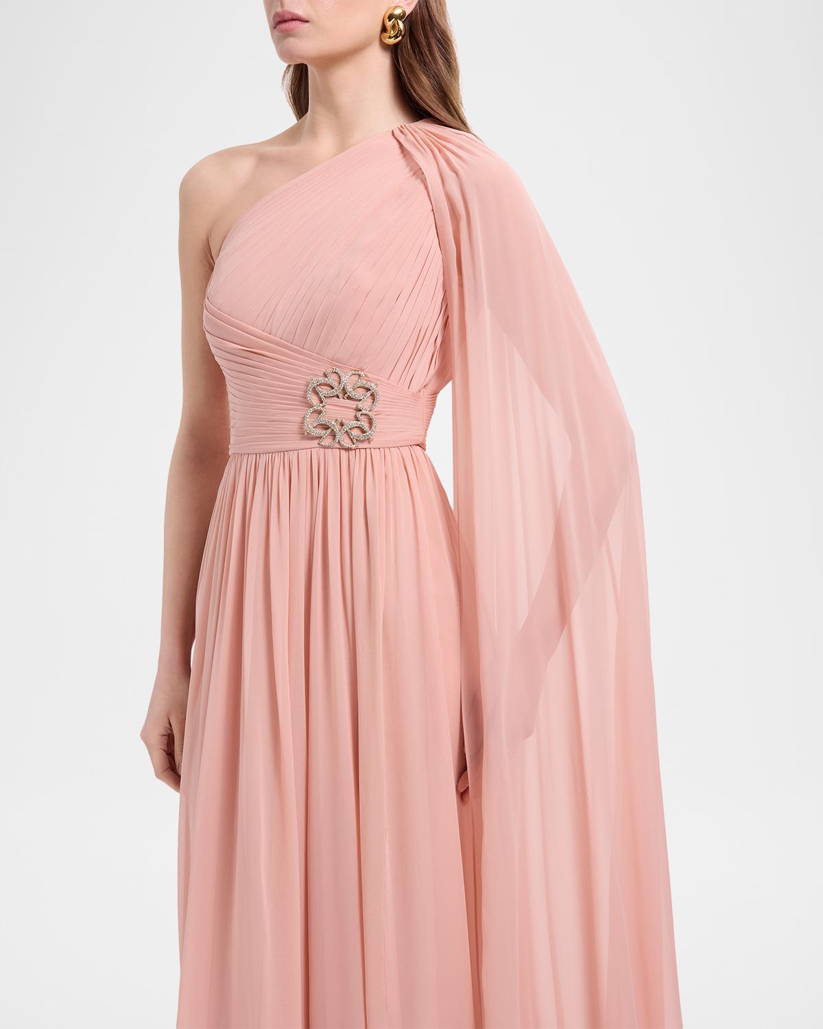 One-Shoulder Cape-Sleeve Chiffon Gown - thumbnail 4