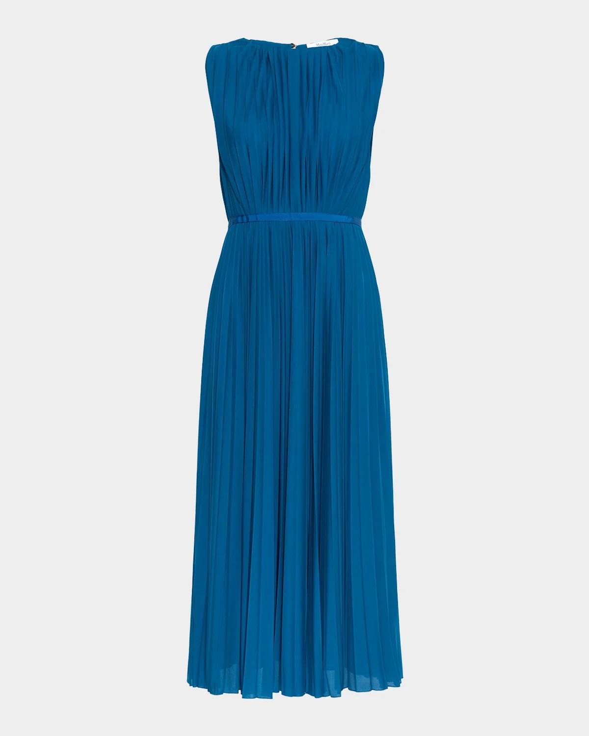 Sleeveless Pleated Jersey Midi Dress