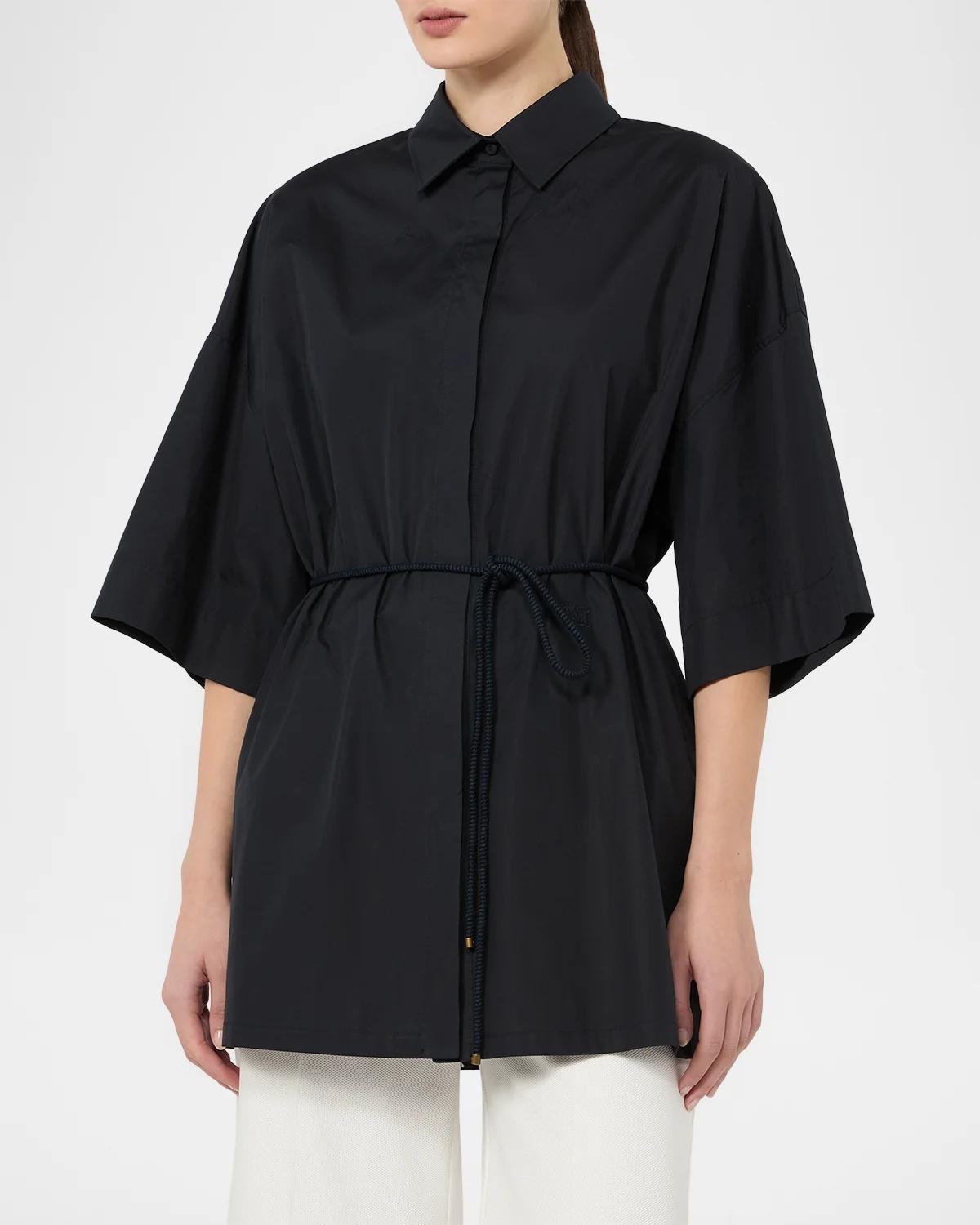 Mancora Belted 3/4-Sleeve Cotton Button-Down Shirt - thumbnail 4