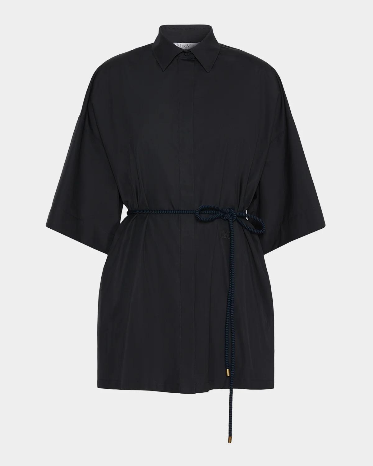 Mancora Belted 3/4-Sleeve Cotton Button-Down Shirt