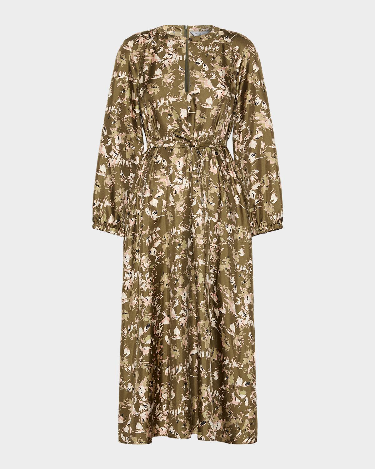 Coccole Floral Silk Belted Midi Dress