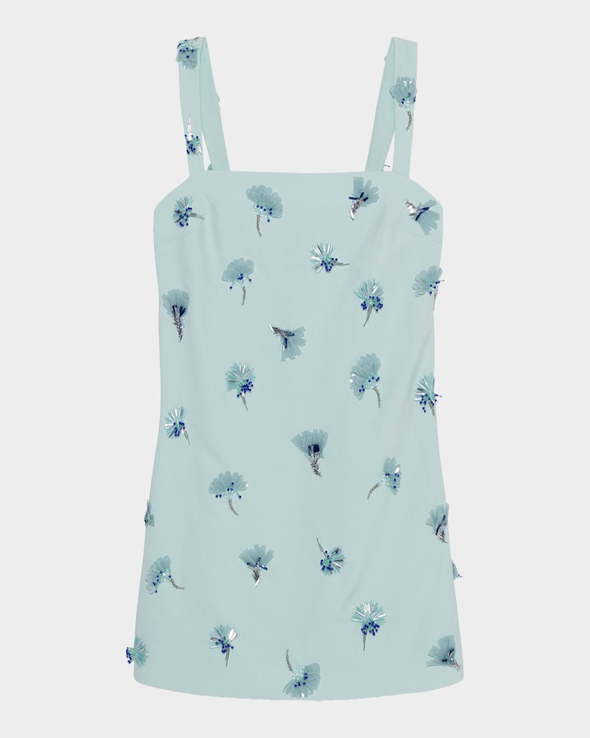 Ella Floral Beaded Square-Neck Mini Shift Dress