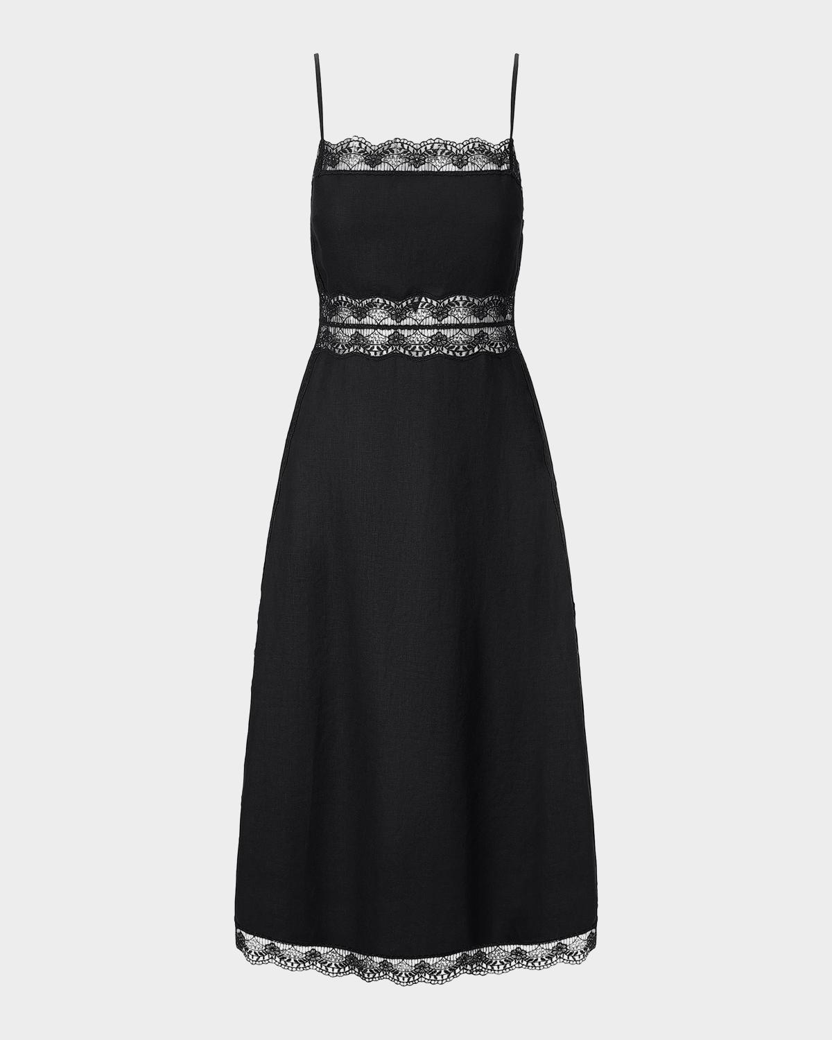 Amalina Lace-Trim Linen Midi Dress