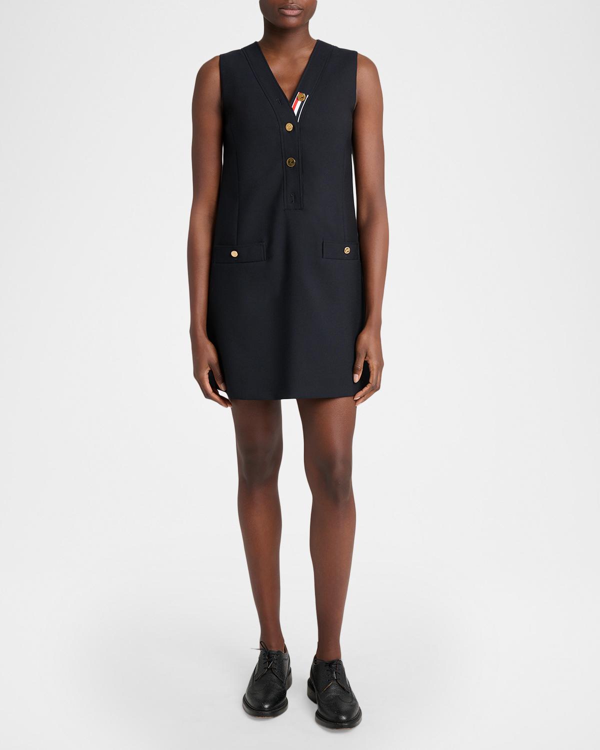 Surplice V-Neck Wool Shift Minidress - thumbnail 2
