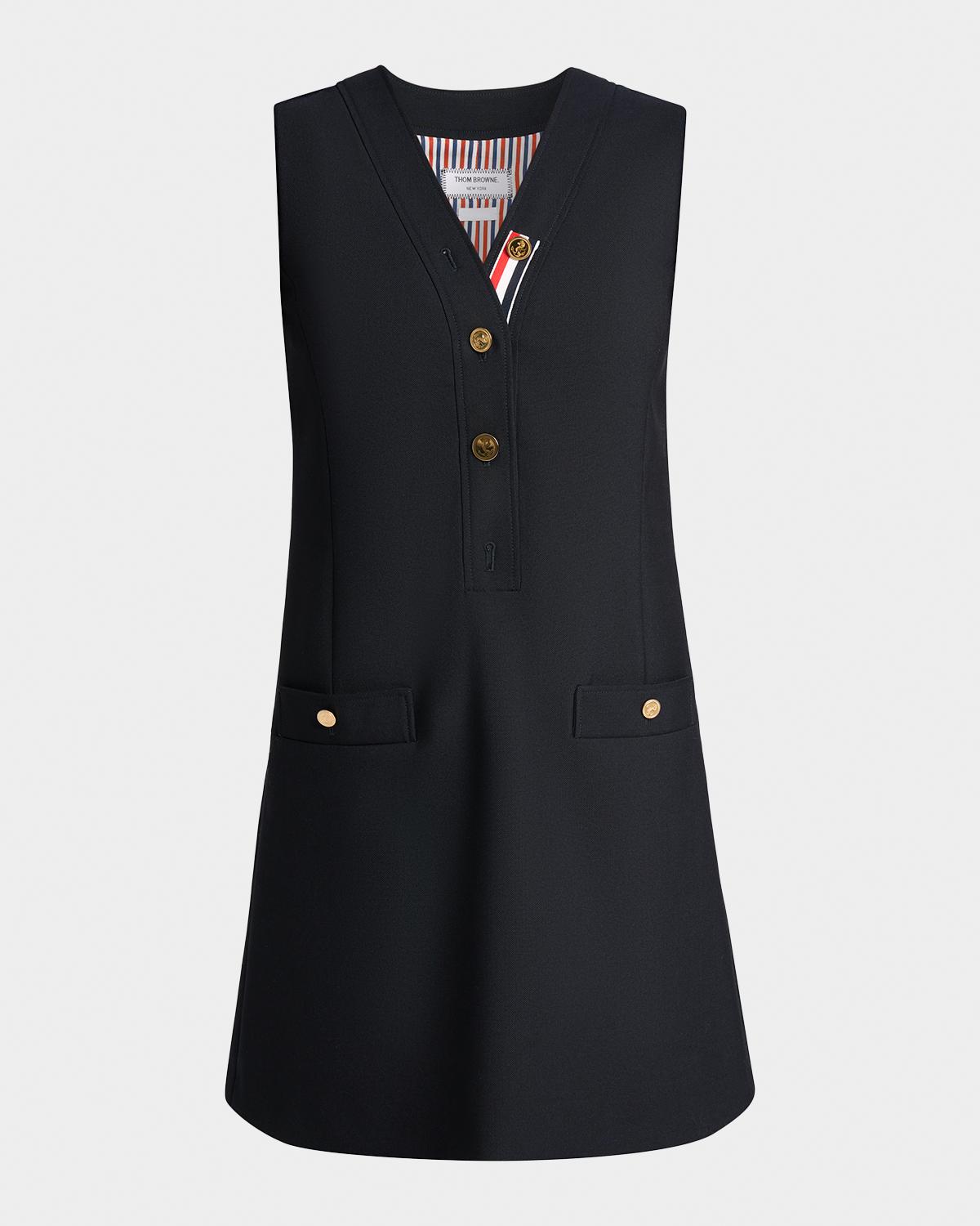 Surplice V-Neck Wool Shift Minidress