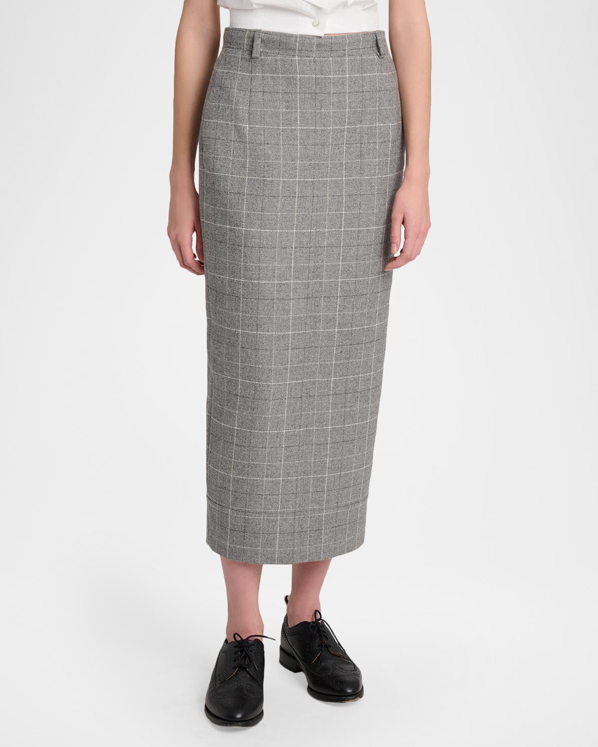 Windowpane Wool Tailored Midi Skirt - thumbnail 4