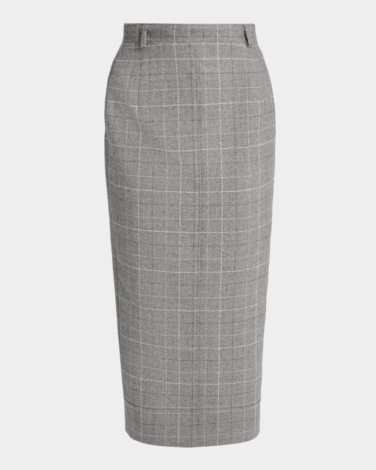 Windowpane Wool Tailored Midi Skirt