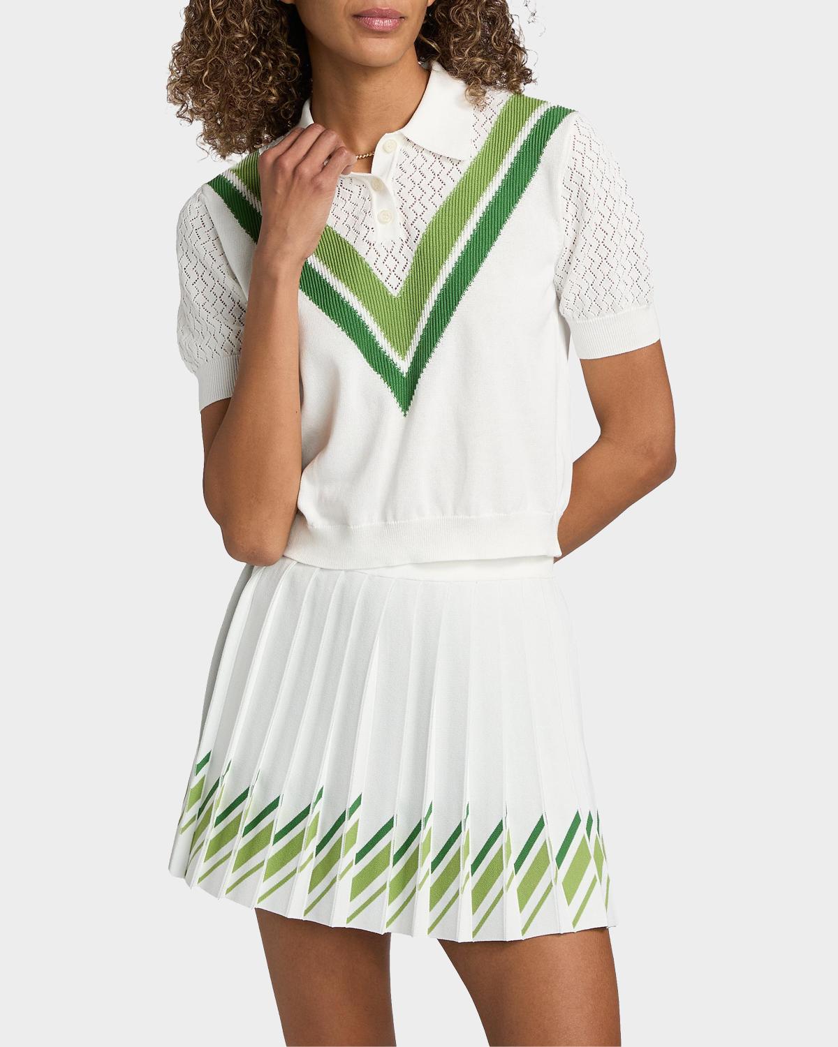 Camilla Chevron-Knit Cotton-Blend Polo Top - thumbnail 4