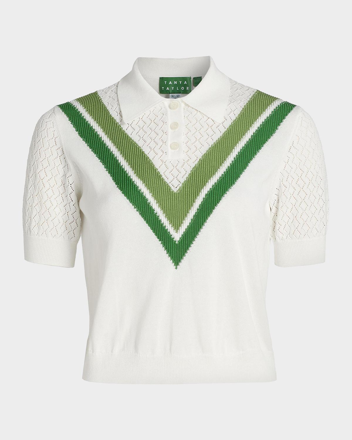 Camilla Chevron-Knit Cotton-Blend Polo Top