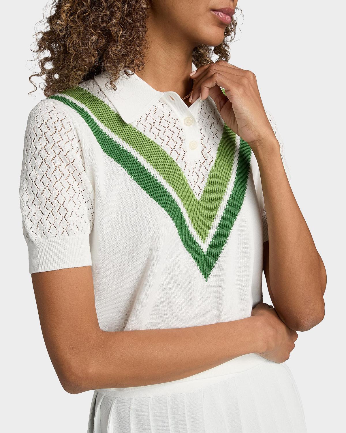 Camilla Chevron-Knit Cotton-Blend Polo Top - thumbnail 6