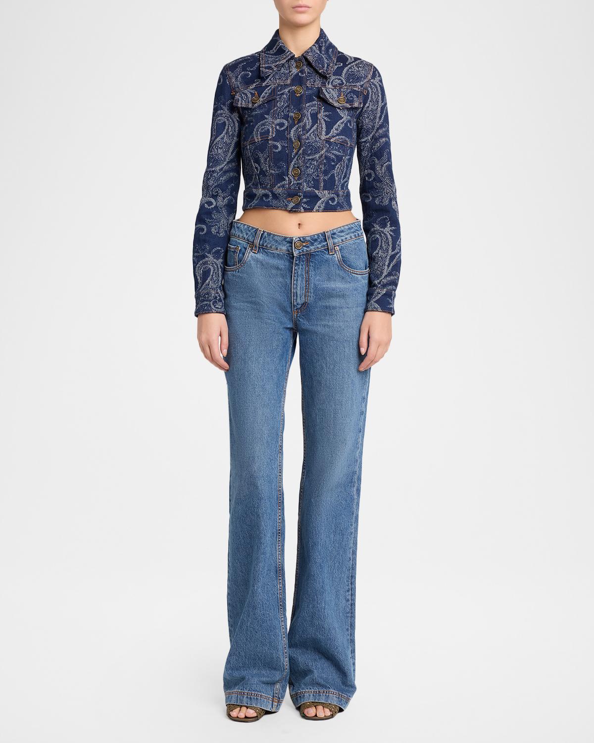 Paisley Denim Jacquard Crop Jacket - thumbnail 2